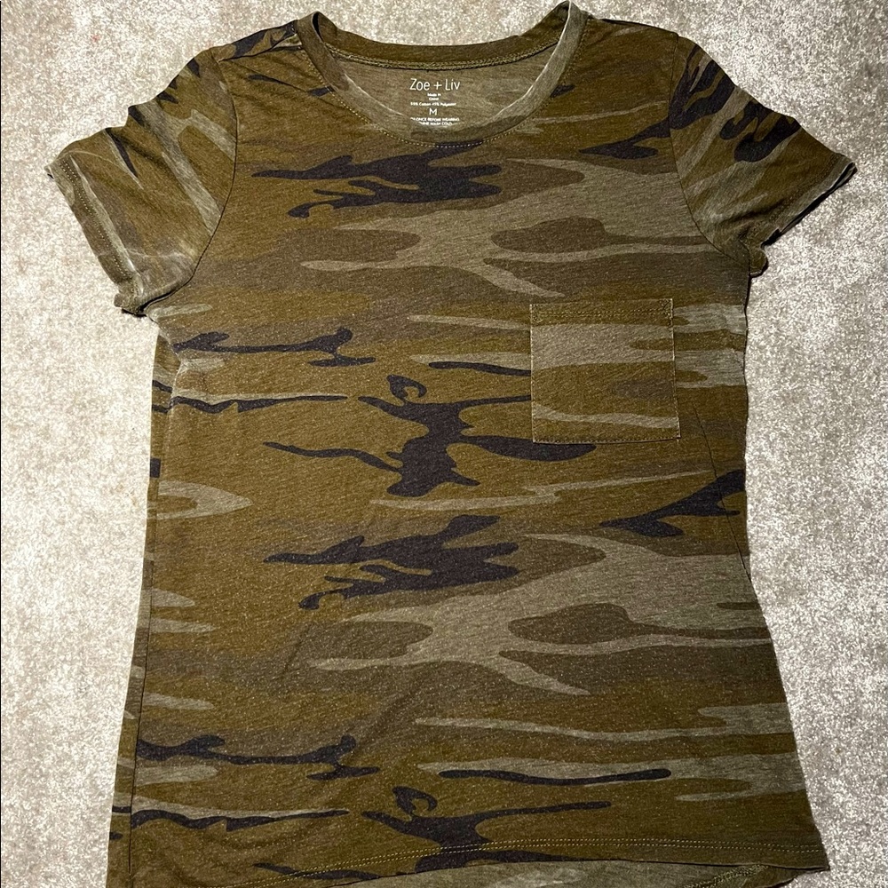 Zoe + Liv Green Camo Print T-shirt